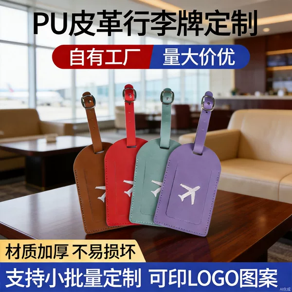 Customized PU luggage tag with logo, leather custom travel luggage tag, checked baggage tag, anti-loss boarding pass, cross-border