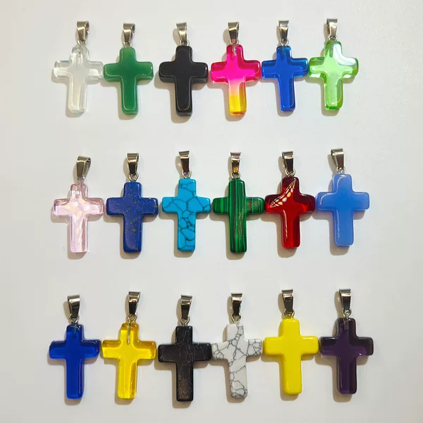 Cross-Border Amazon Natural Stone Crystal Cross Pendant Necklace Sweater Chain Gemstone Jewelry Accessories Wholesale Jewelry