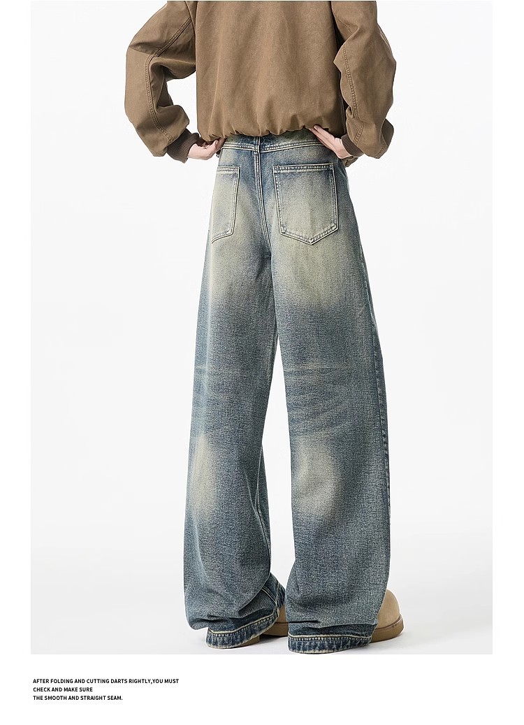 Jeans Men's Cleanfit American High Street Cat Beard Washed Old Loose Straight Trousers Spring New Men's Clothing_mkmklike.com