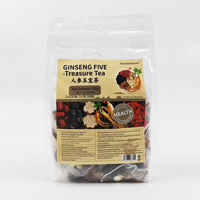 Ginseng Six Treasure Tea Ren Shen Liu Bao Cha 30 Teabags 5g Each Cold Brew Herbal Blend 150g specifications