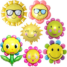 儿童生日布置太阳花金太阳笑脸向日葵铝膜气球宝宝生日卡通球批发