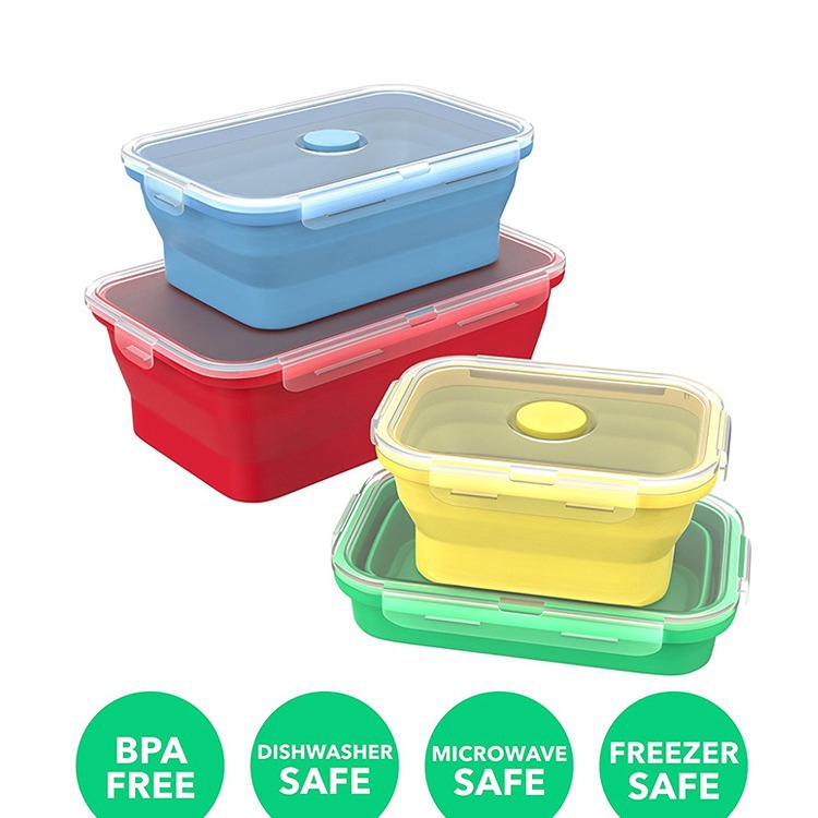 现货食品级硅胶折叠饭盒