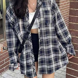 幂式穿搭格子衬衫女夏季慵懒风复古宽松开衫衬衣外套防晒上衣薄款
