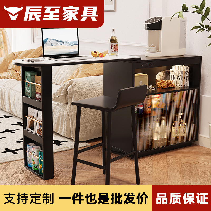 Bar table home solid wood modern simple partition bar integrated living room small apartment mid-island table French style cabinet