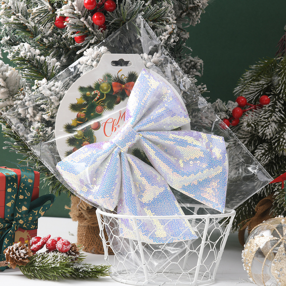Nuevo lazo transfronterizo decoración navideña lentejuelas destello moda arco colgante de árbol de Navidad venta directa de fábrica