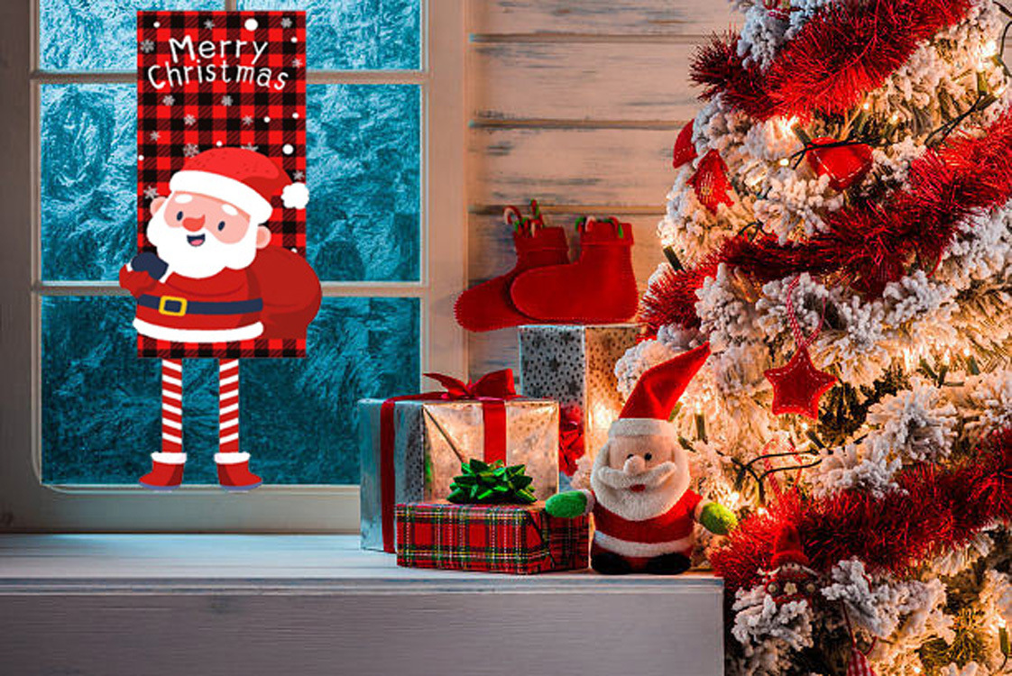 2023 nueva Navidad transfronteriza Amazon puerta colgando bandera FIESTA DE Navidad diseño de la escena de la bandera colgante de Navidad paño colgante