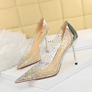 1637-2 the European and American wind fashion sexy high-heeled shoes high heel nightclub with transparent hollow out daz