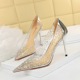 1637-2 the European and American wind fashion sexy high-heeled shoes high heel nightclub with transparent hollow out dazzling diamond women's shoes