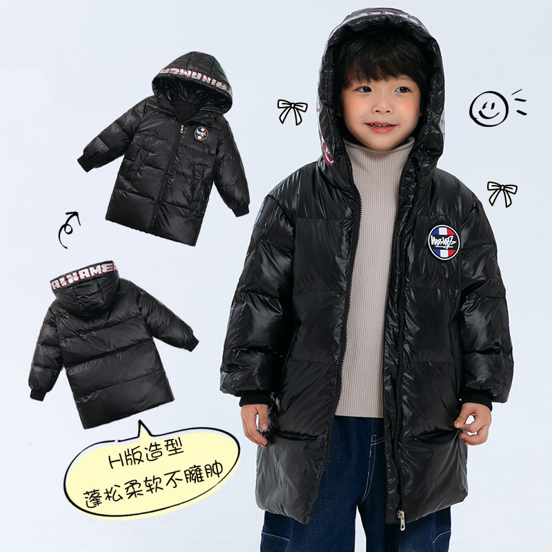 Niños y niñas de invierno con capucha engrosada cálida chaqueta de media longitud chaqueta de manga larga al por mayor