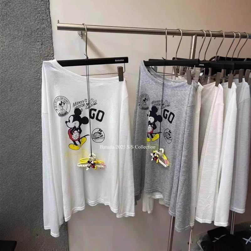 South Korea Dongdaemun 2026 Summer Cartoon Mickey Print Thin Loose Slimming Versatile Long-Sleeve T-Shirt for Women South Korea Dongdaemun 2026 Summer Cartoon Mickey Print Thin Loose Slimming Versatile Long-Sleeve T-Shirt for Women