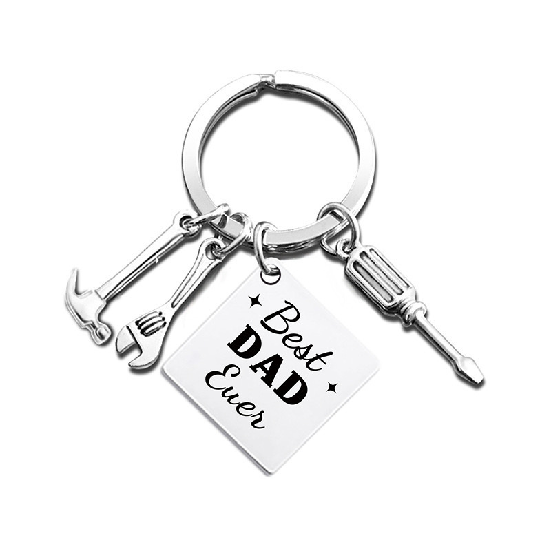 Cross-Border Stainless Steel Keychain Father's Day Gift Hammer Screwdriver Tool Laser Engraved Key Pendant Gift
