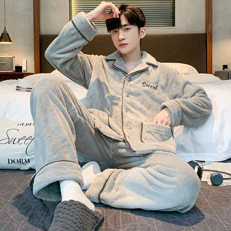 Pijamas de lana de coral más gruesas 2024 nuevos hombres de invierno de franela de otoño y invierno ropa para el hogar de hombres