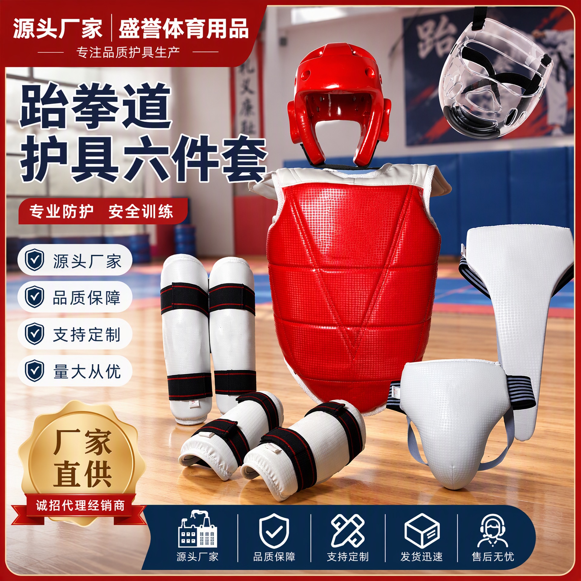 Shengyu Sports Taekwondo Full Set of Protective Gear for Fighting, Sanda, Karate - Six-Piece Set, Thickened Body Protection