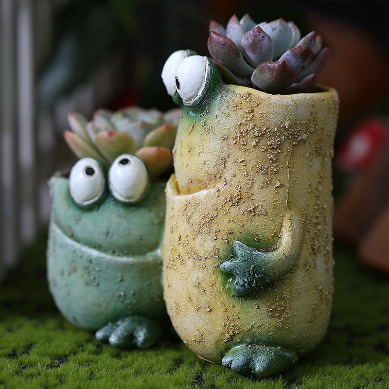 New Hot Selling Decompression Frog Expression Resin Crafts Creative Funny Frog Style Home Garden Flower Pot Ornaments