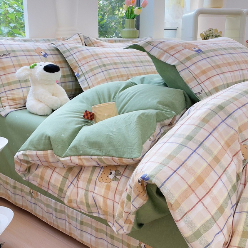 2025 New Cotton Four-Piece Set with Hanging Edge One-Line Embroidery Craft Bed Bed Sheets Four-Piece Set for Home Dormitory Three-Piece Set