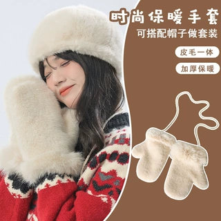 毛茸茸手套冬季韩版可爱百搭学生毛绒保暖手套纯色水貂毛连指手套