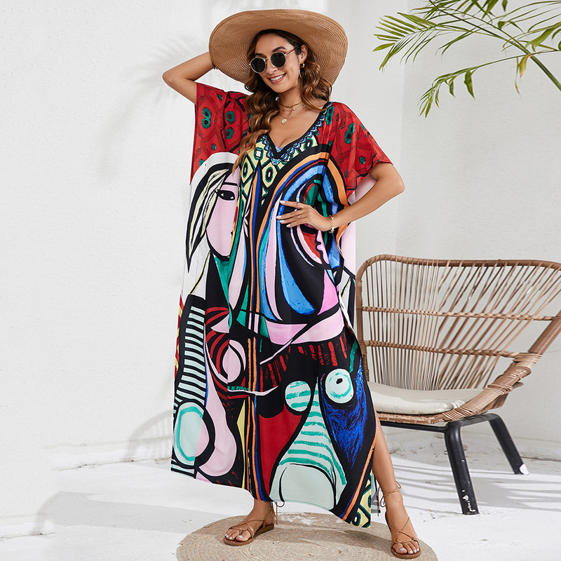 44 Colors Cross-Border European and American Printed Beach Cover-Up Vacation Beach Skirt Bikini Sun Protection Outer Cover-Up 1D196