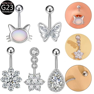 Physiological belly button piercing drop-shaped with zircon, flowered
