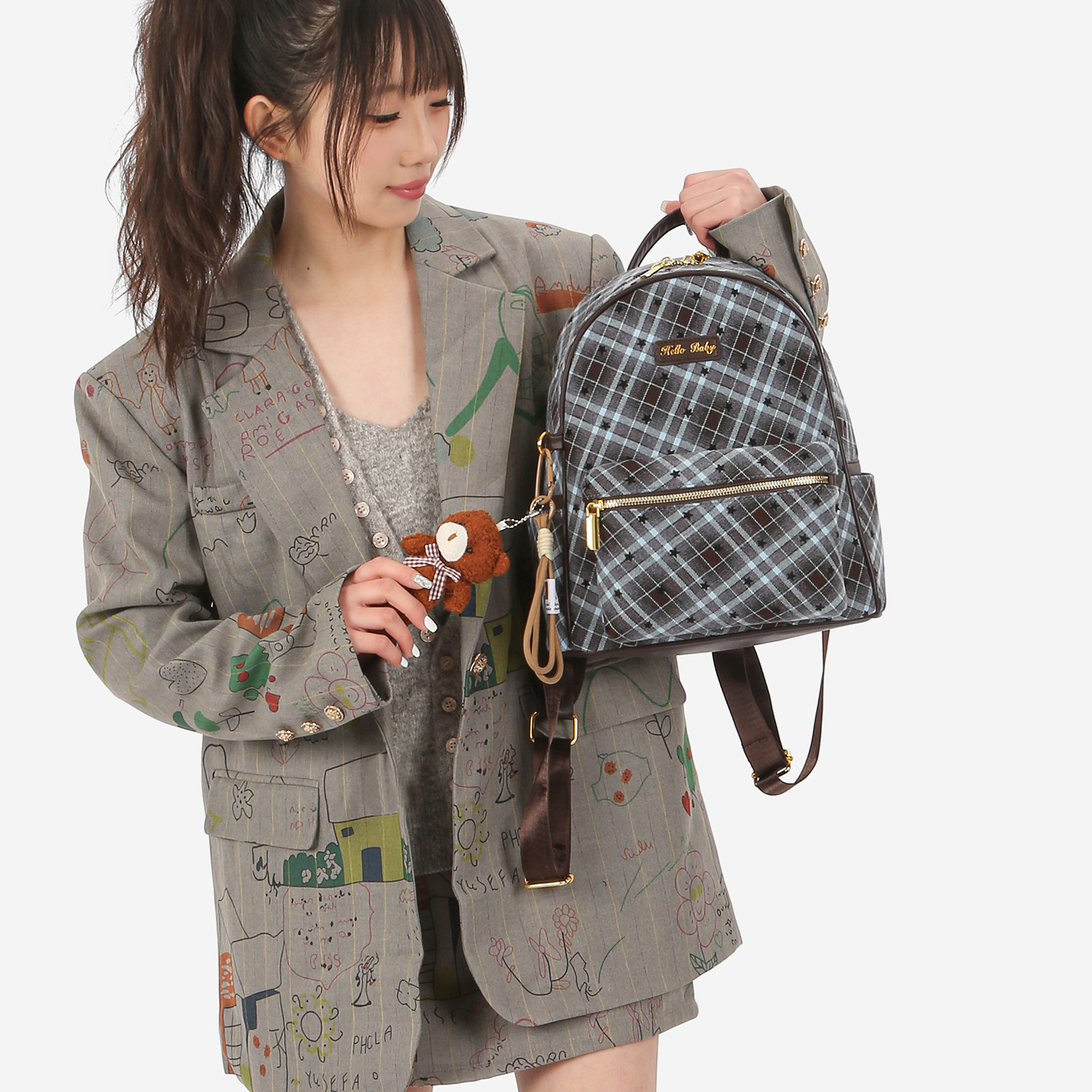 Mochila de estilo universitario de escuela secundaria modesta a cuadrícula empalmada linda pequeña estrella mochila de viaje al trabajo mochila de mujer