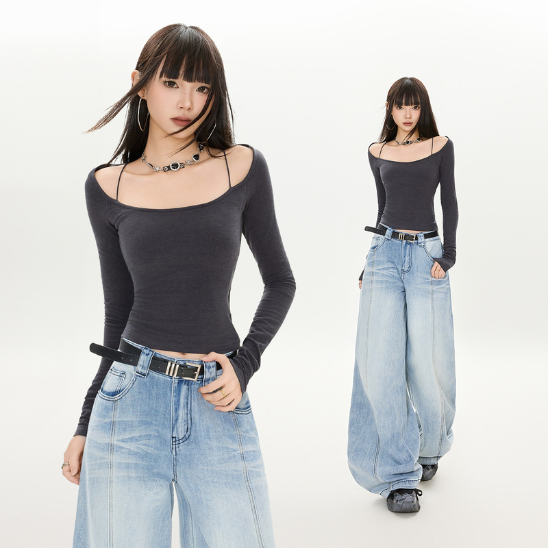 2025 Autumn New Korean Fashion Design Jeans for Women Versatile Age-Reducing Slimming Comfortable Wide-Leg Trousers