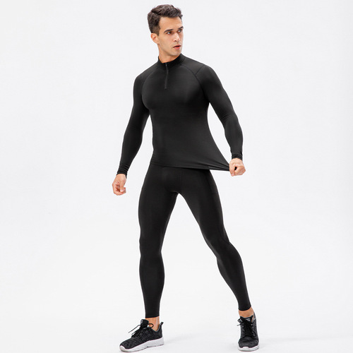 Men's autumn and winter fleece fitness suit zipper sweatshirt long-sleeved tight training pants two-piece set 11517+11326