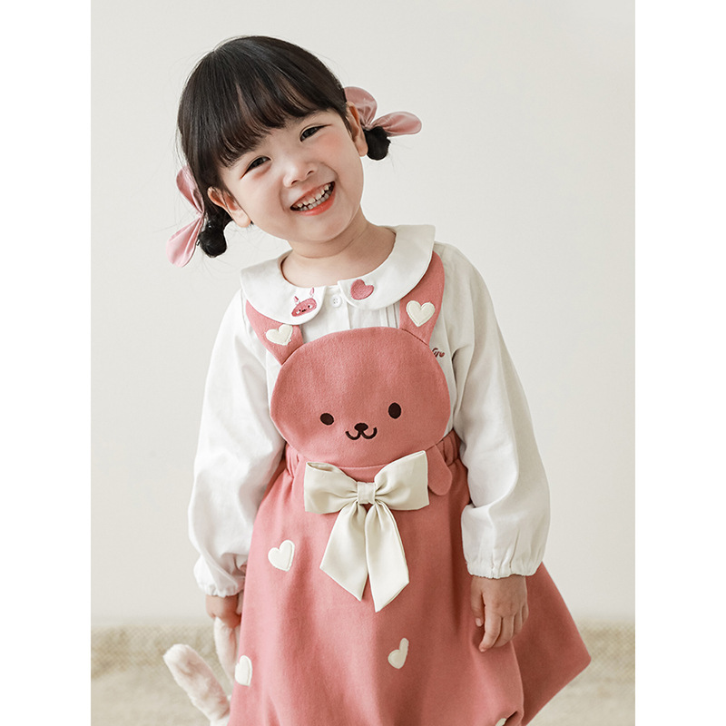 Wulibuyi niñas traje de otoño dibujos animados suspender falda arco decoración del bebé lindo calcetines camisa los niños