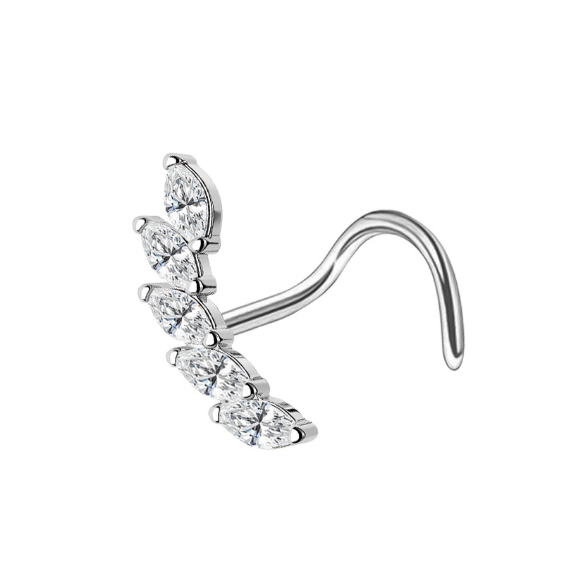 Bent Rod Stainless Steel Fashion Zircon Side Nose Stud Fine Needle Piercing Earring Yiwu Source Manufacturer Wholesale_voghion.com