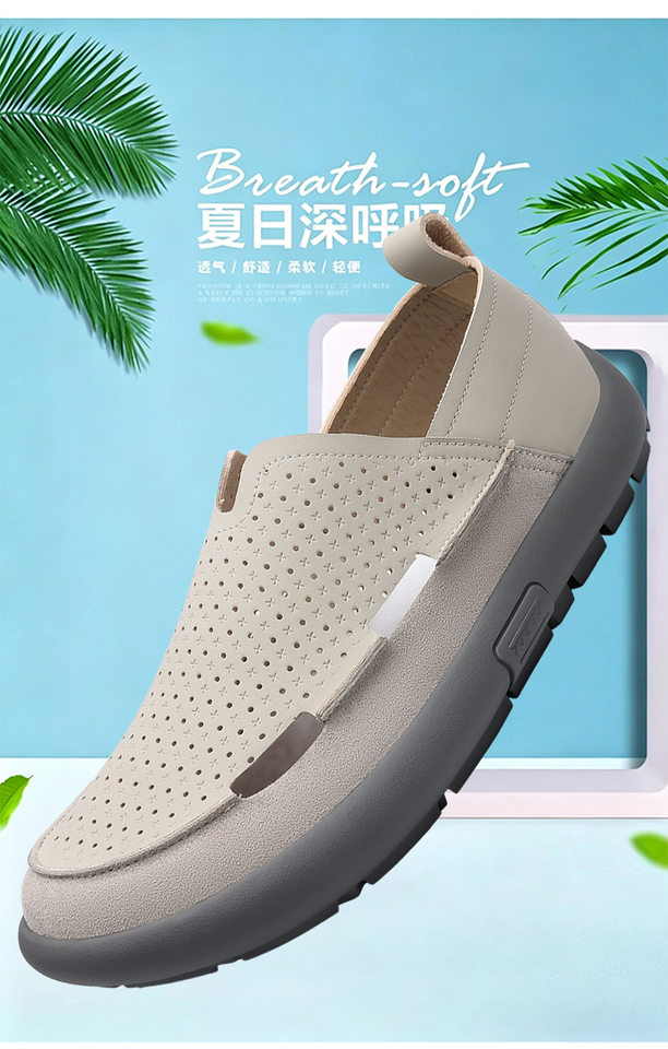 Dép sandal nam lỗ thoáng khí đế mềm kiểu lười — Màu be, Màu kaki chi tiết 3
