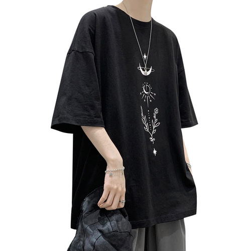 Original Host BF Style Minimalist Trendy Short-Sleeve T-Shirt for Men Loose Print Half-Sleeve Top Versatile Casual Five-Sleeve T-Shirt