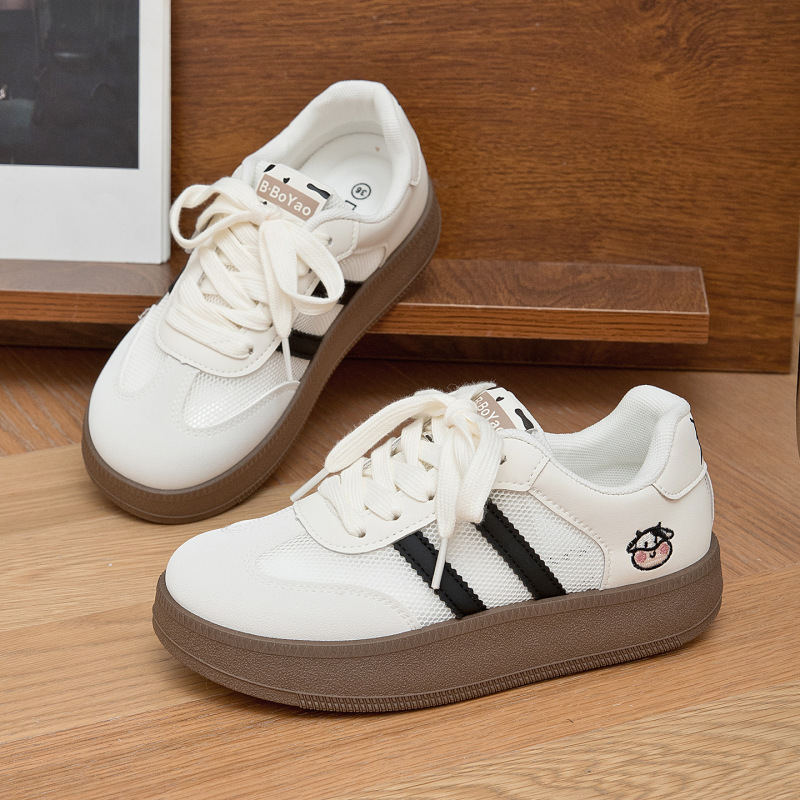 Summer 2026 Cute Thick-Soled German-Style Sneakers for Women, Breathable Mesh, White Versatile Casual White Shoes for Students and Sports