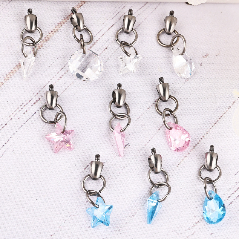 Zesen F136 Titanium Alloy Water Drop Bullet Head Internally Threaded Lip Nail 0.9mm Tooth Lip Nail Ear Bone Nail Accessories Crystal Zircon detail image 7