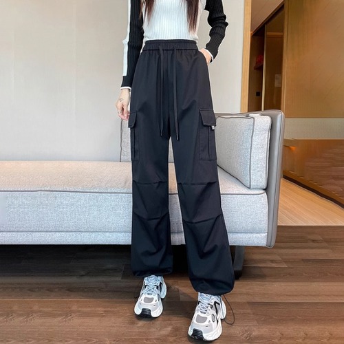 Women's Fall Comfortive Flowy Loose Straight Wide Leg Pant with Elastic Waist Ankle Leisure American Sport Pants