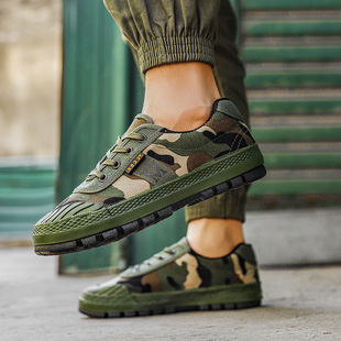 New camouflage shoes men's release shoes vulcanized rubber sole wear-resistant running training non-slip rubber shoes factory outlet