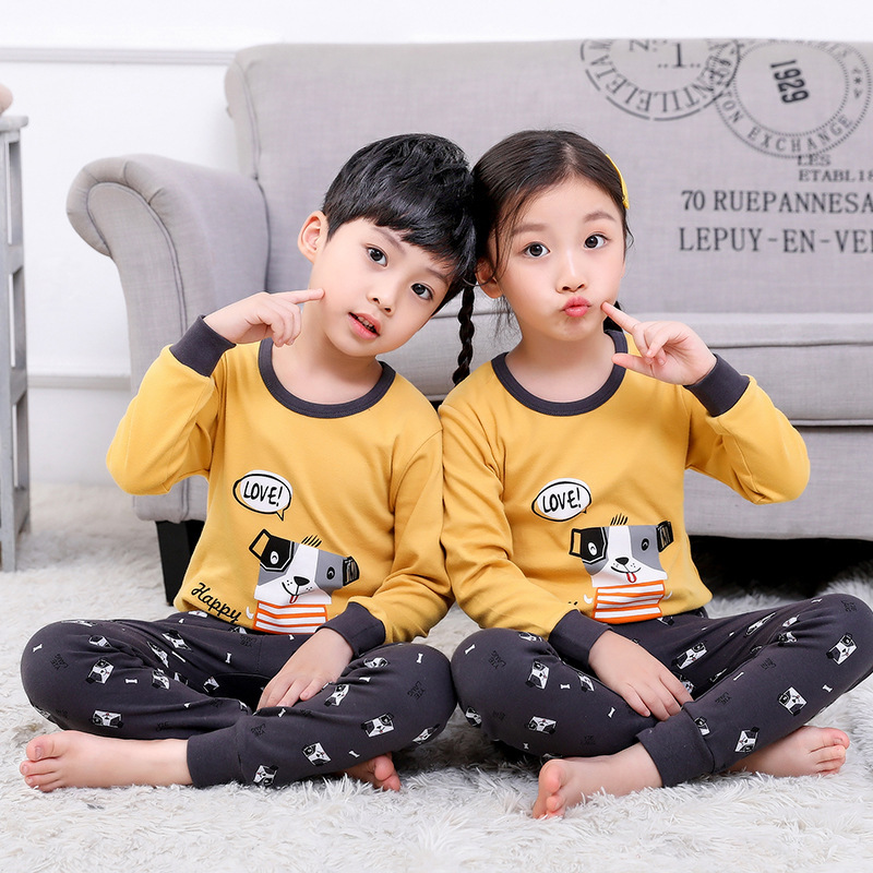 Spring, Autumn and Winter Kidsren's Pajamas, Pure Cotton, Boys and Girls Intimates, Boys' Autumn Clothes and Long Pants Suits, Kidsren's Long-Sleeved Home Clothes