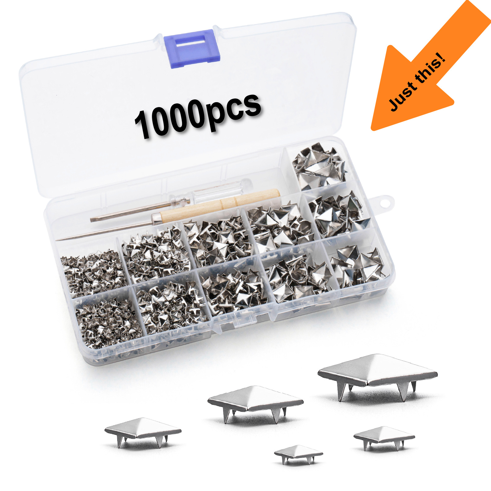 1000PCS金字塔方爪钉四方钉服装包箱皮革鞋帽装饰钉子厂家直销