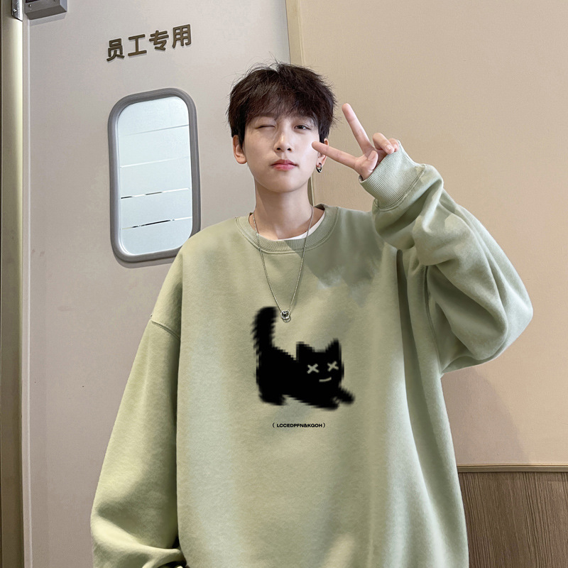 Crewneck Sweat Men's Autumn and Winter fleece-lined Thickened American Heavy-weight Long-sleeved T-shirt Trendy Brand Loose Men's Top Crewneck Sweat Men's Autumn and Winter fleece-lined Thickened American Heavy-weight Long-sleeved T-shirt Trendy Brand Loose Men's Top