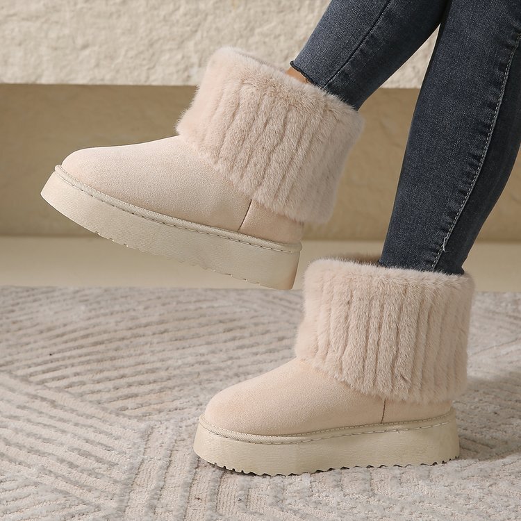 plus size Thick-soled Snow Boots Women's 2024 Winter New Sleeve fleece-lined Warm Middle Tube Turn-up Mao Mao Mao Cotton Shoes
