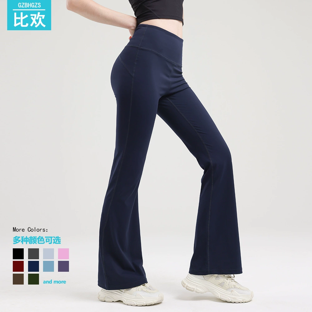 Leggings, flared trousers, sports travel underwear for hips shape correction, high waist, tight, for running