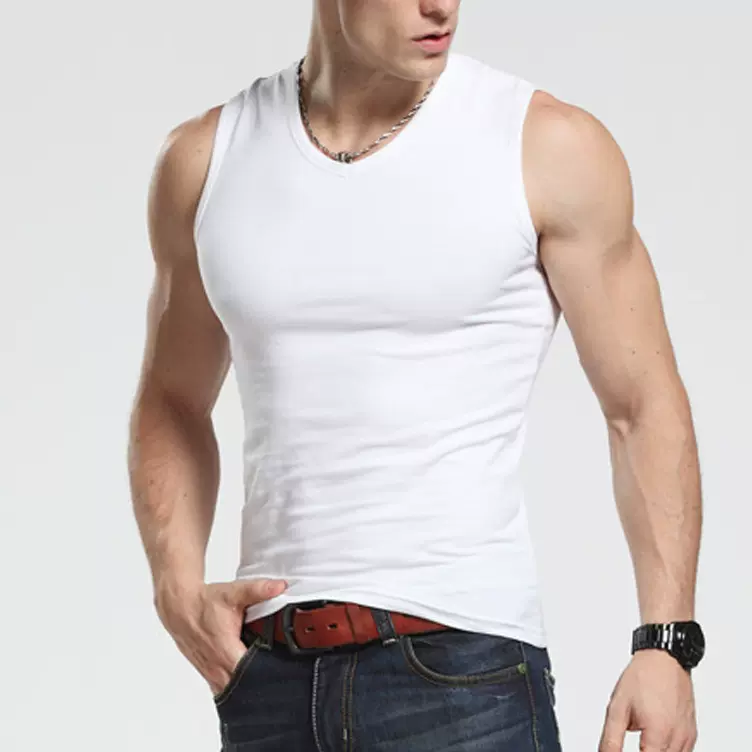 男士无袖背心夏纯棉大码宽肩黑白色跨栏运动打底马甲弹力紧身坎肩