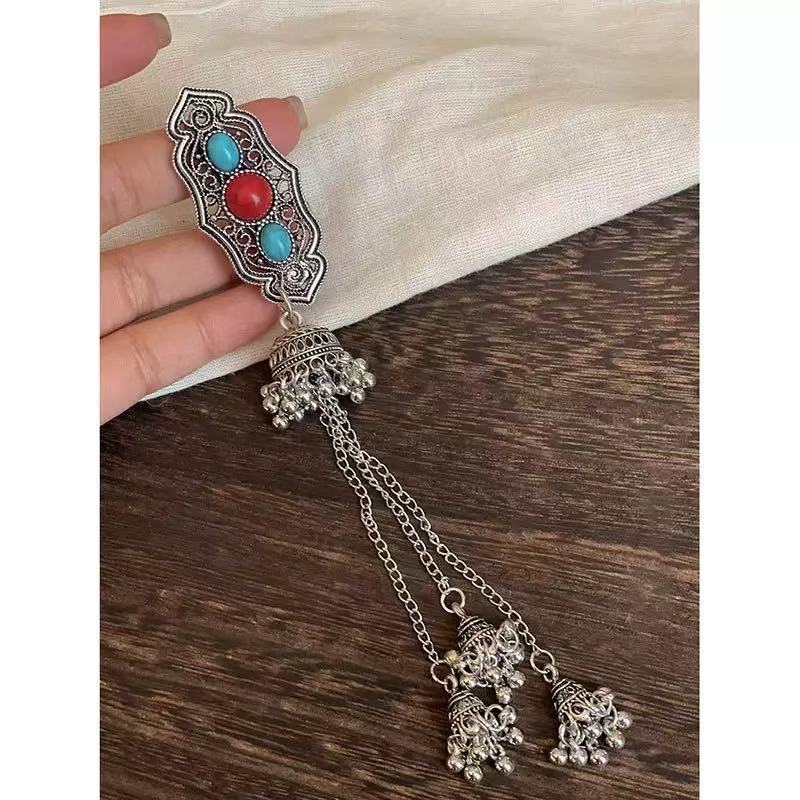 民族风治愈系闪钻珍珠名族风前额流苏边夹女个性刘海夹发卡发饰|undefined