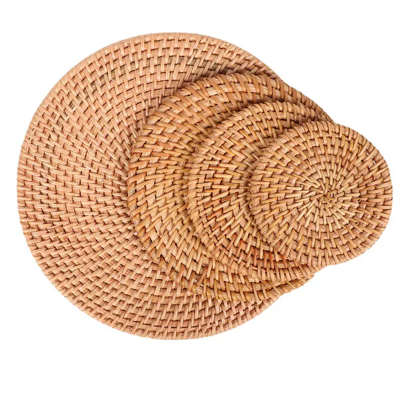 越南手工编织秋藤圆形编藤编杯垫茶具普洱茶壶垫纯杯垫一件代发