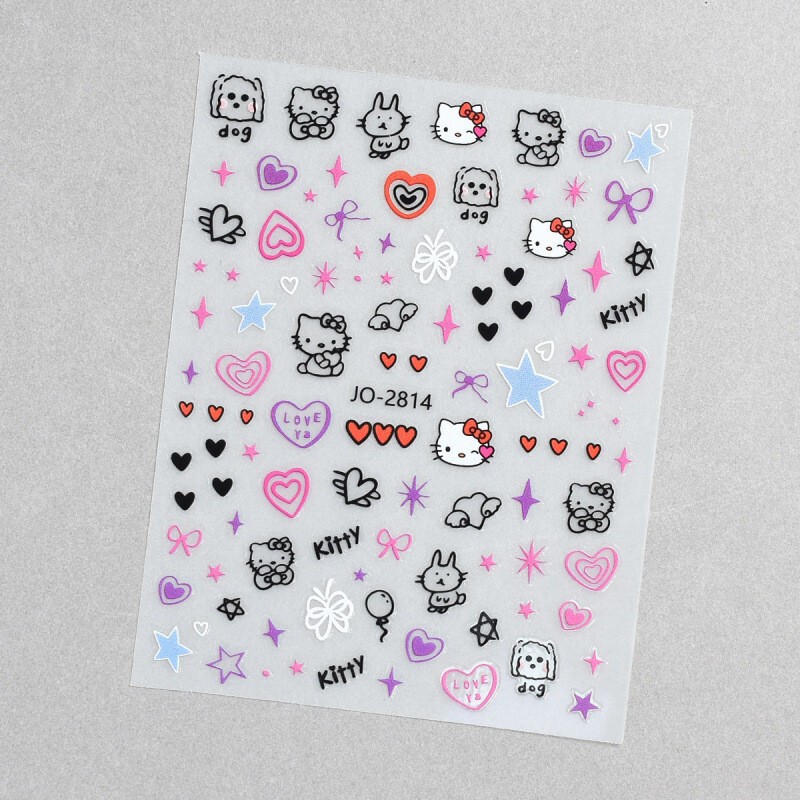 ネイルアートキティ猫アクセサリー猫ヘッドウェアラブルネイルパッチステッカーリボン kt 猫漫画ピンクレリーフインスタイル|undefined