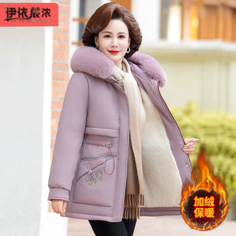 Куртка с хлопковой подкладкой для мамы-зимы на флисовой подкладке, новая куртка с хлопковой подкладкой в западном стиле среднего и старого возраста, однотонная белая куртка с большим шерстяным воротником и хлопковой подкладкой оптом