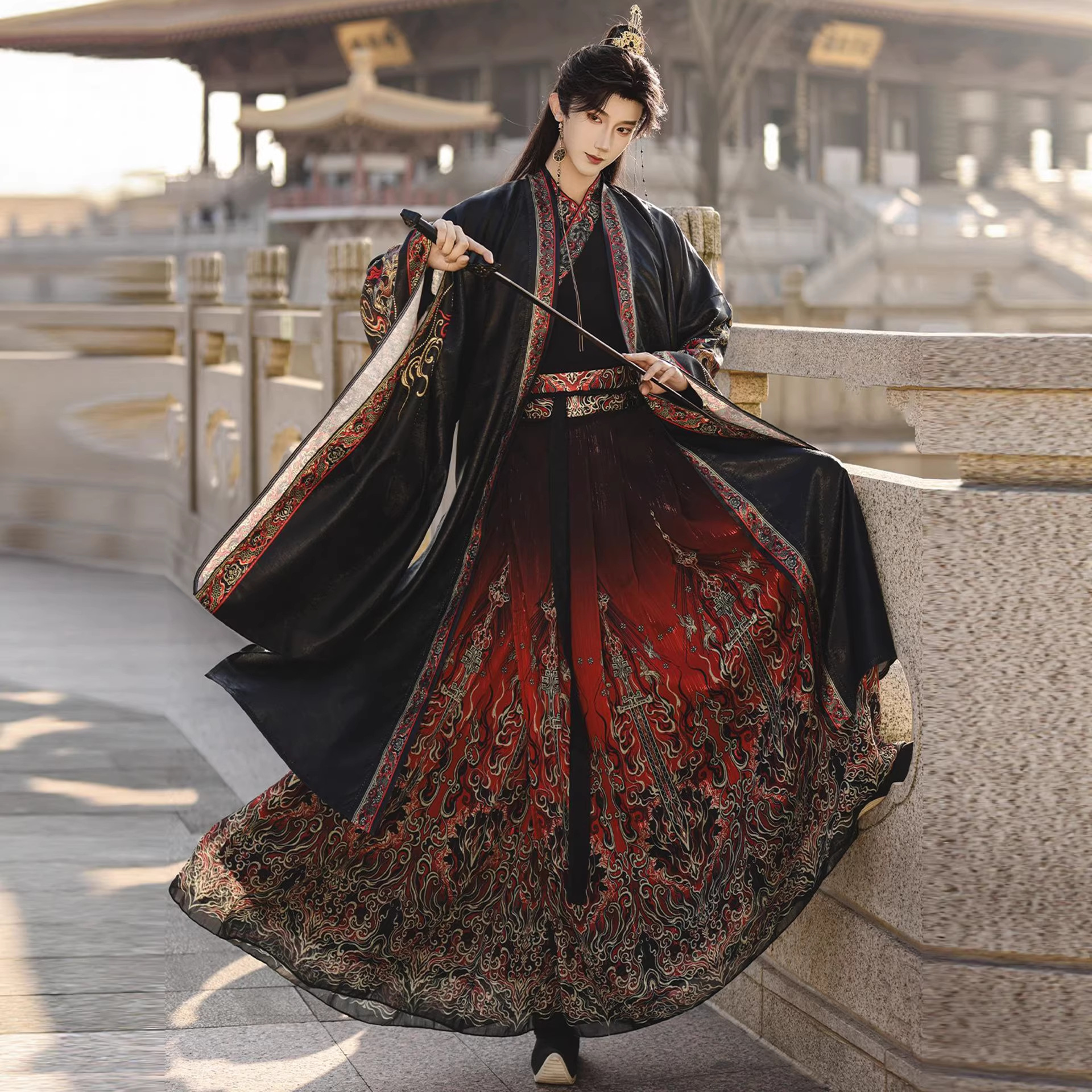 2026 New Original Ancient Costume Warrior Hanfu Unisex Dark Cool and Powerful Fairy Tale Cosplay Set