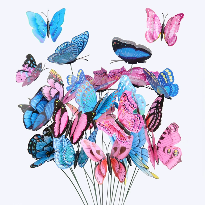 Трансграничный 8 см двухслойный симулятор бабочка вставка стержень 10 пасторальный газон горшок сад ПВХ бабочка вставка украшение шампур