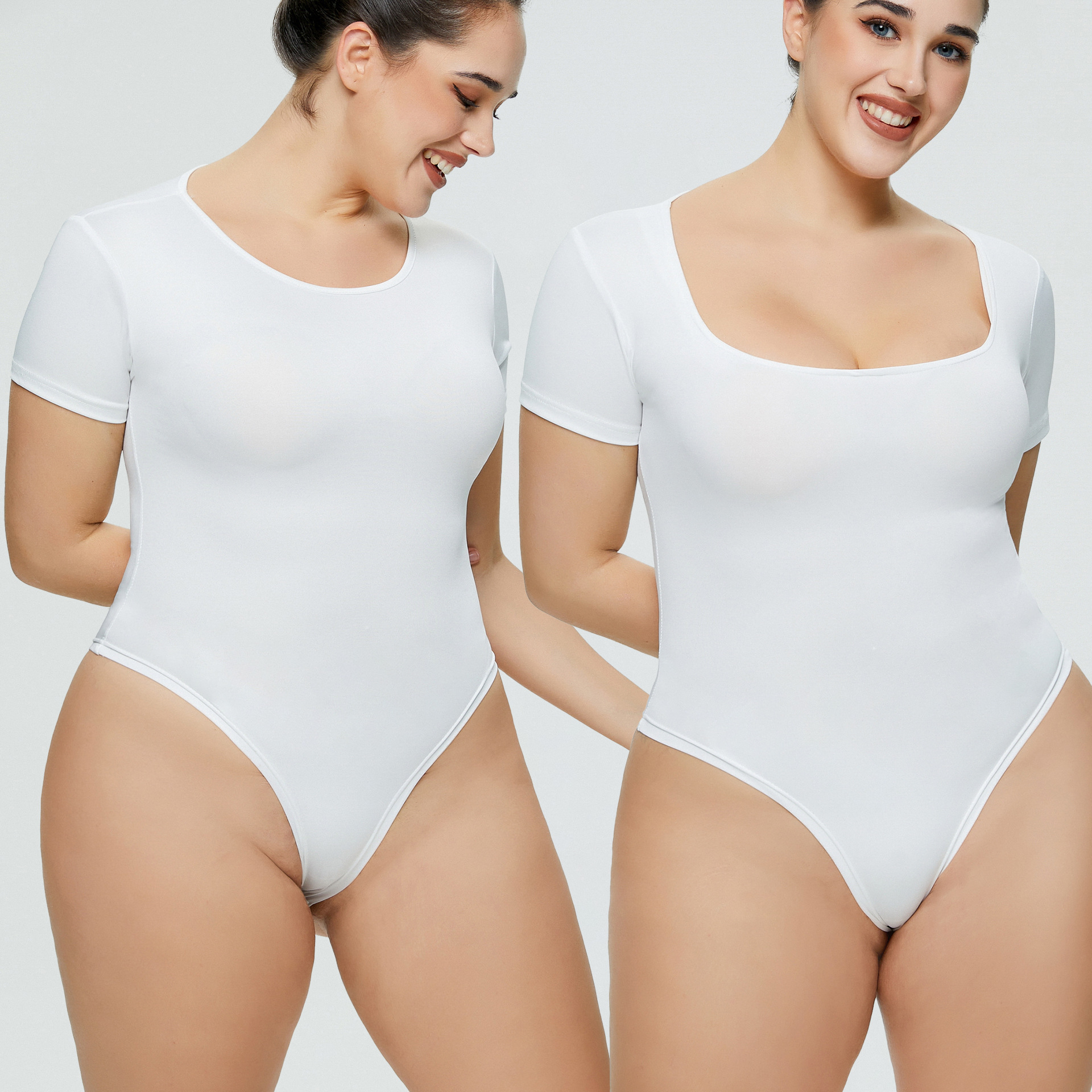 Mono apretado de cuello cuadrado de moda de mujer europea y americana color sólido Sexy Slim Plus Size manga corta Camiseta mono de mujer