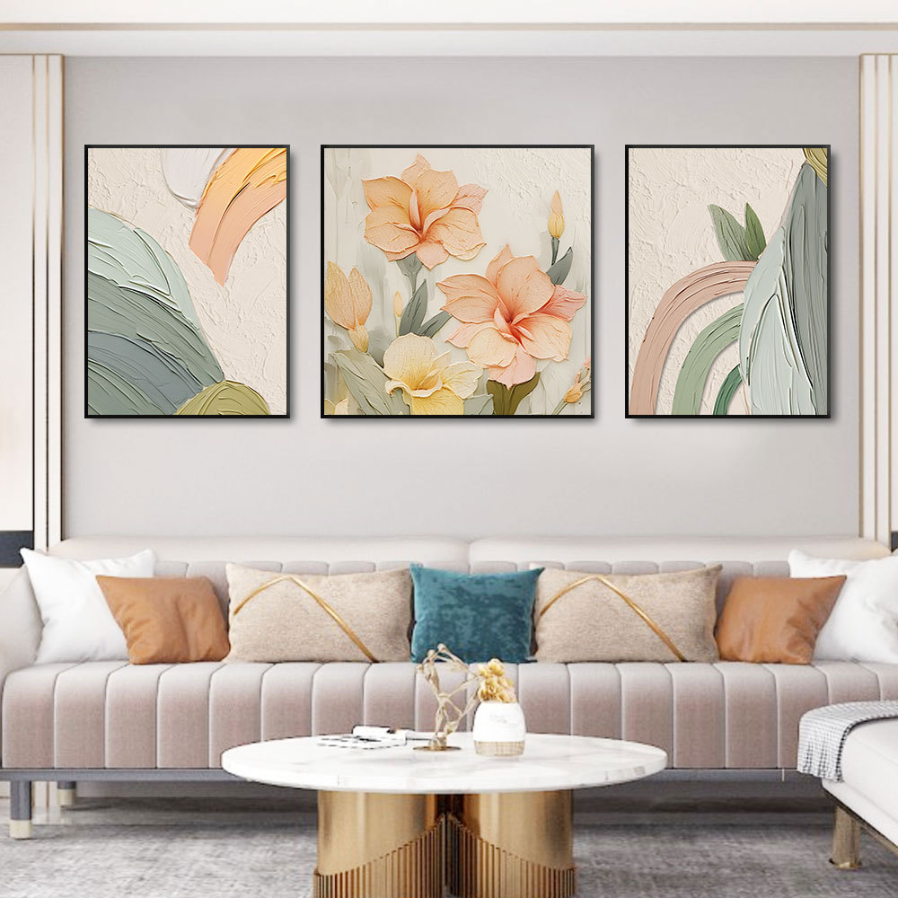 Sala de estar pintura decorativa sofá pared fondo pintura colgante cuero estrella diamante tríptico pintura de estilo crema fresca pequeña