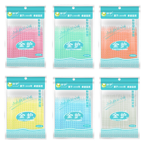 Jinhu toothpick household single-head disposable 100 bags of plastic toothpicks hotel catering interdental brush wholesale