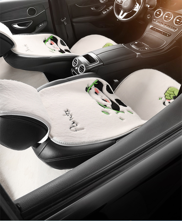 Car Seat Cushion Soft Plush Winter Plush Cute Panda Cartoon Goddess Car Half-Cover Seat Cover Non-Slip Car Mat