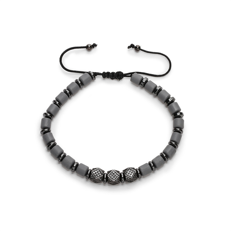 Pulsera tejida con cuentas cilíndricas de cerámica suave transfronteriza europea y americana para hombres y mujeres joyas de cobre con micro incrustaciones de pulsera redonda de tres cortes